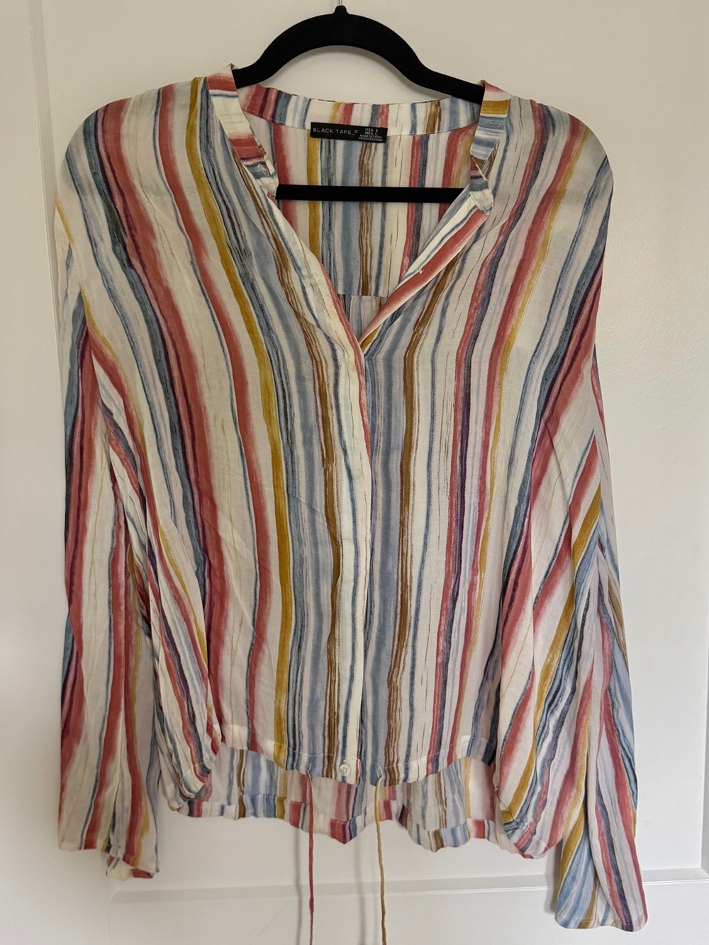 Black Tape Colorful Striped Button Down Blouse in Red, Blue, Yellow Size Small